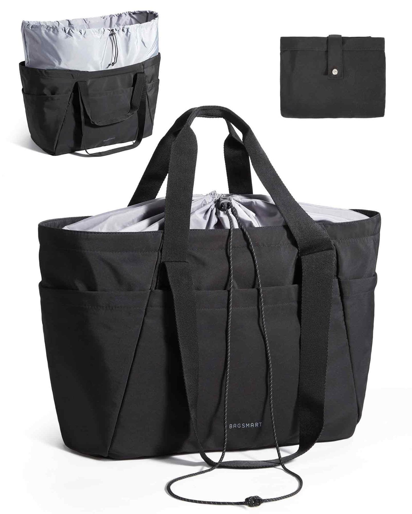 BAGSMART Large Tote Bag for Women, 32L Expandable Reusable Grocery Bag, Foldable Handbag for Shopping Gym College Overnight, Black