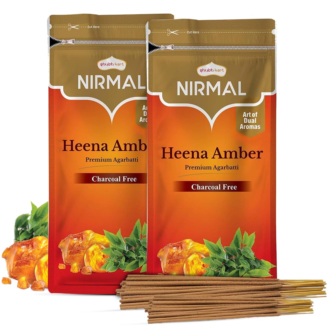 Shubhkart Nirmal Agarwood Incense Sticks - Pack of 2, 200 Sticks Heena Amber Aromatherapy, Yoga, Mindful Meditation