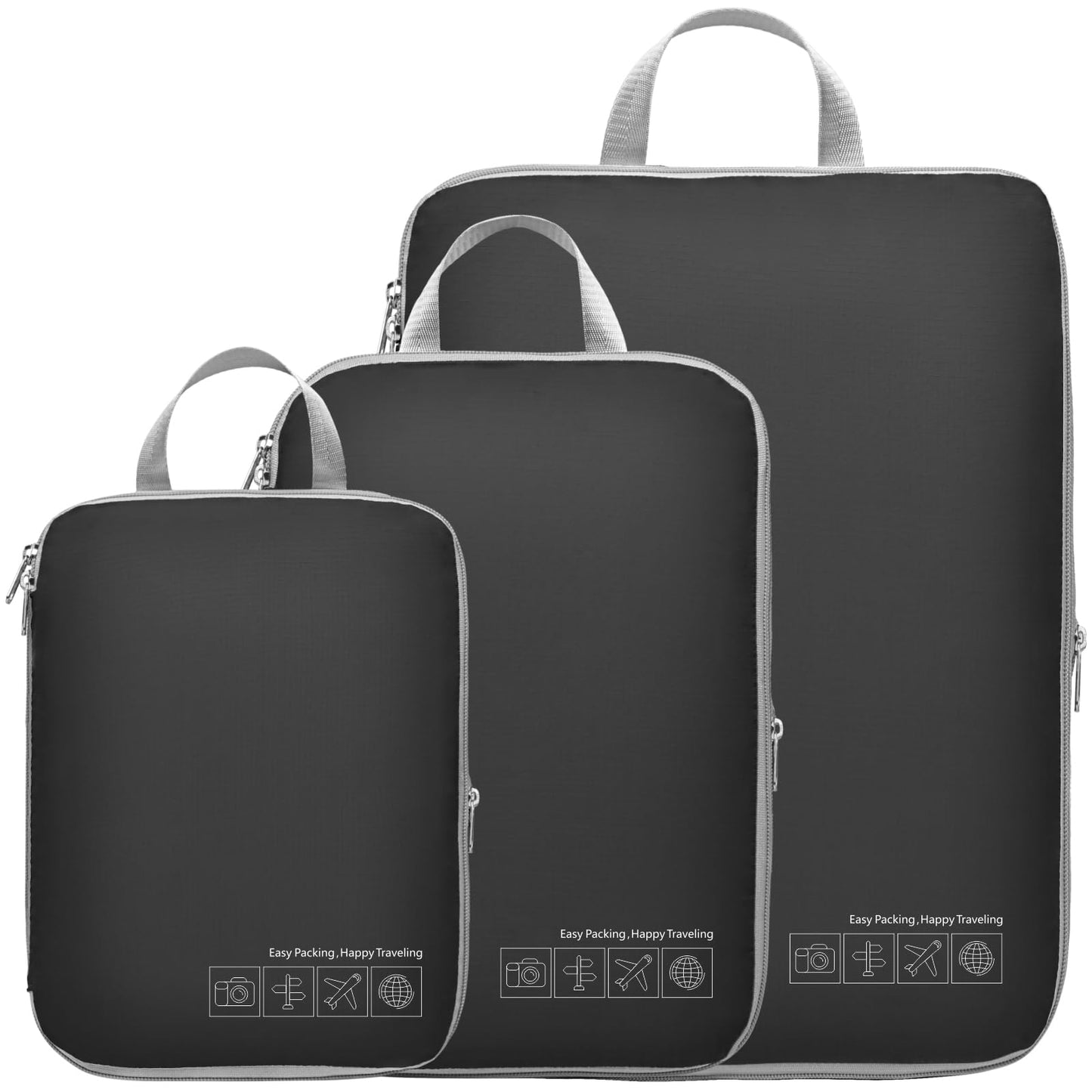 Cambond Compression Packing Cubes for Travel Women, 3 Pack Travel Bags Luggage Packing Organizers Essentials Compression Cubes for Carry on Suitcases, Black