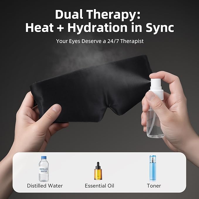 MUSICOZY Heated Eye Mask for Dry Eyes, Silk Warm Compress with 3 Heat Levels & Timer, Cordless Washable Eye Mask for Stye Relief, Puffy Eyes, Relaxation & Sleep