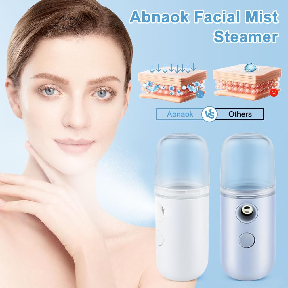 2PCS Portable Nano Face Mister, Abnaok Facial Steamer, USB Rechargeable Cool Mist Sprayer, 30ml Visual Water Tank, Nano Mister for Eyelash Extensions, Facial Deep Cleaning, Makeup