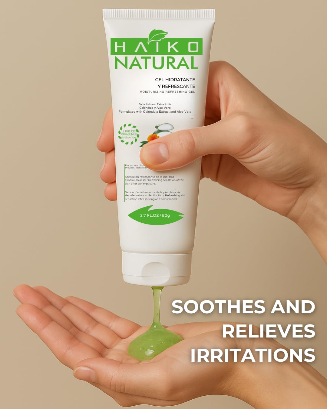 HAIKO NATURAL Soothing Gel with Calendula & Aloe Vera. Hydrating & Calming Paraben-Free Formula for Irritated Skin. Ideal After Sun, Shaving, Waxing or Daily Skin Hydration - 2.7 fl oz / 80g