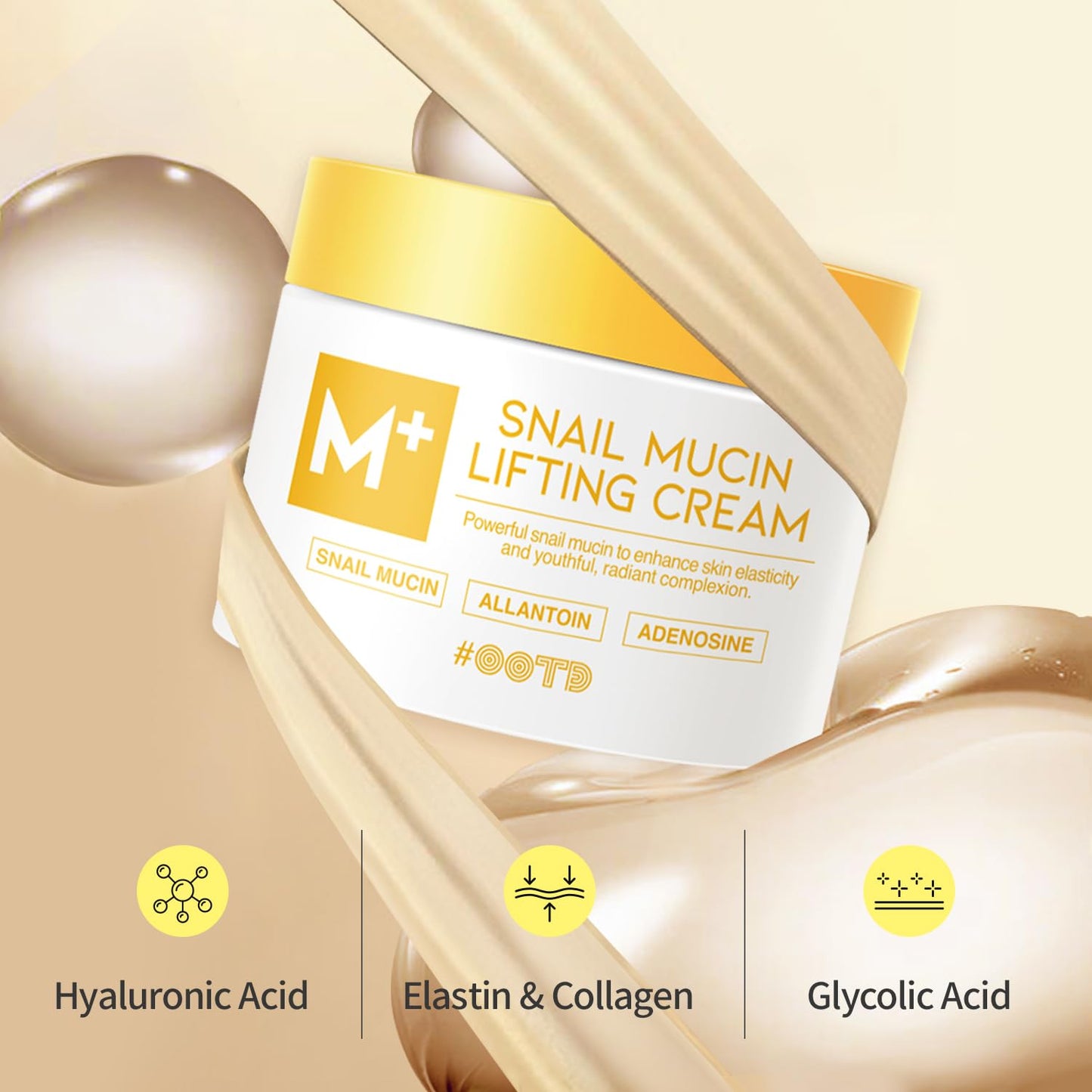 #OOTD Snail Mucin Moisturizer Cream For Face, Lifting & Deep Hydrating Ceam For Face And Neck, Anti Aging, Smoothing, Korean Skincare For Glass Skin (3.38 Fl Oz)