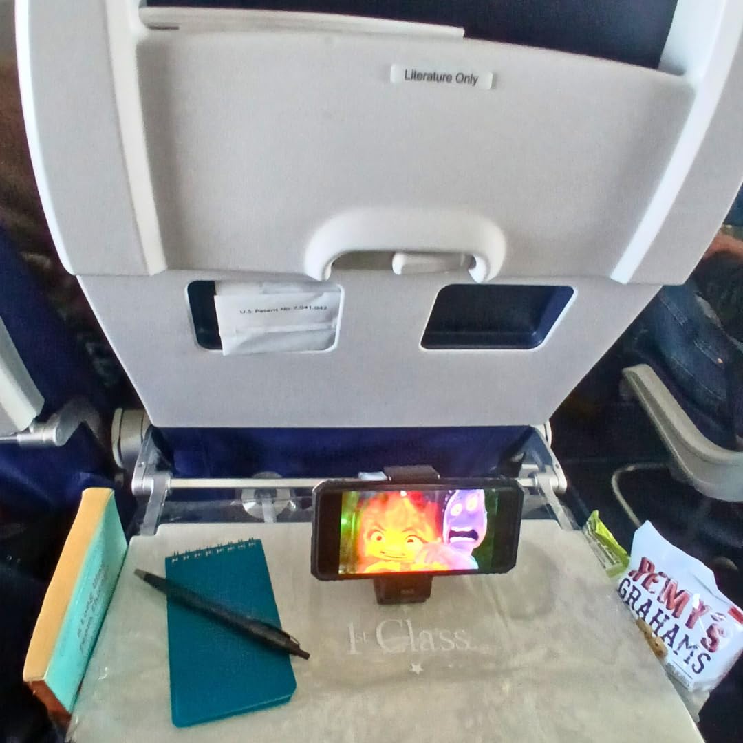 1st Class Kid Universal Airplane Travel Phone Holder with 360° Rotation | Plane Tray Table Cover with Side Pockets | Clip-On Carry Bag | in-Flight Travel Essentials | 3-Piece Travel Accessory Set