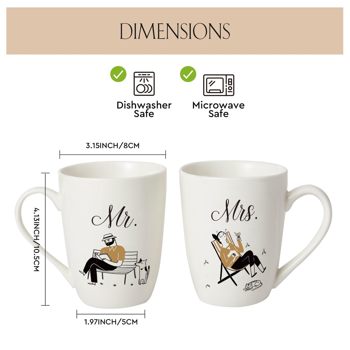 AW BRIDAL 16 OZ Mr and Mrs Coffee Mug Set of 2, Ceramic Engagement Anniversary Honeymoon Wedding Gifts for Newlywed Couples, Bridal Shower Bachelorette Gift For Bride