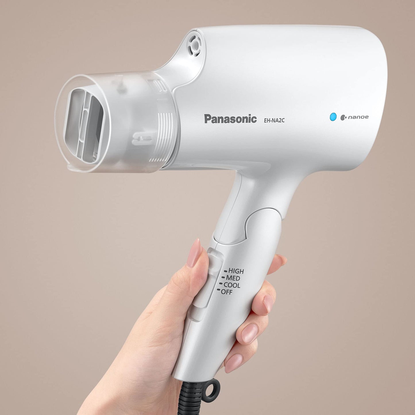 Panasonic nanoe Compact Hair Dryer with Oscillating Quick Dry Nozzle for Healthier-Looking Hair, Folding Blow Dryer for Travel and Home, 3 Airflow Settings - EH-NA2C-W (White)