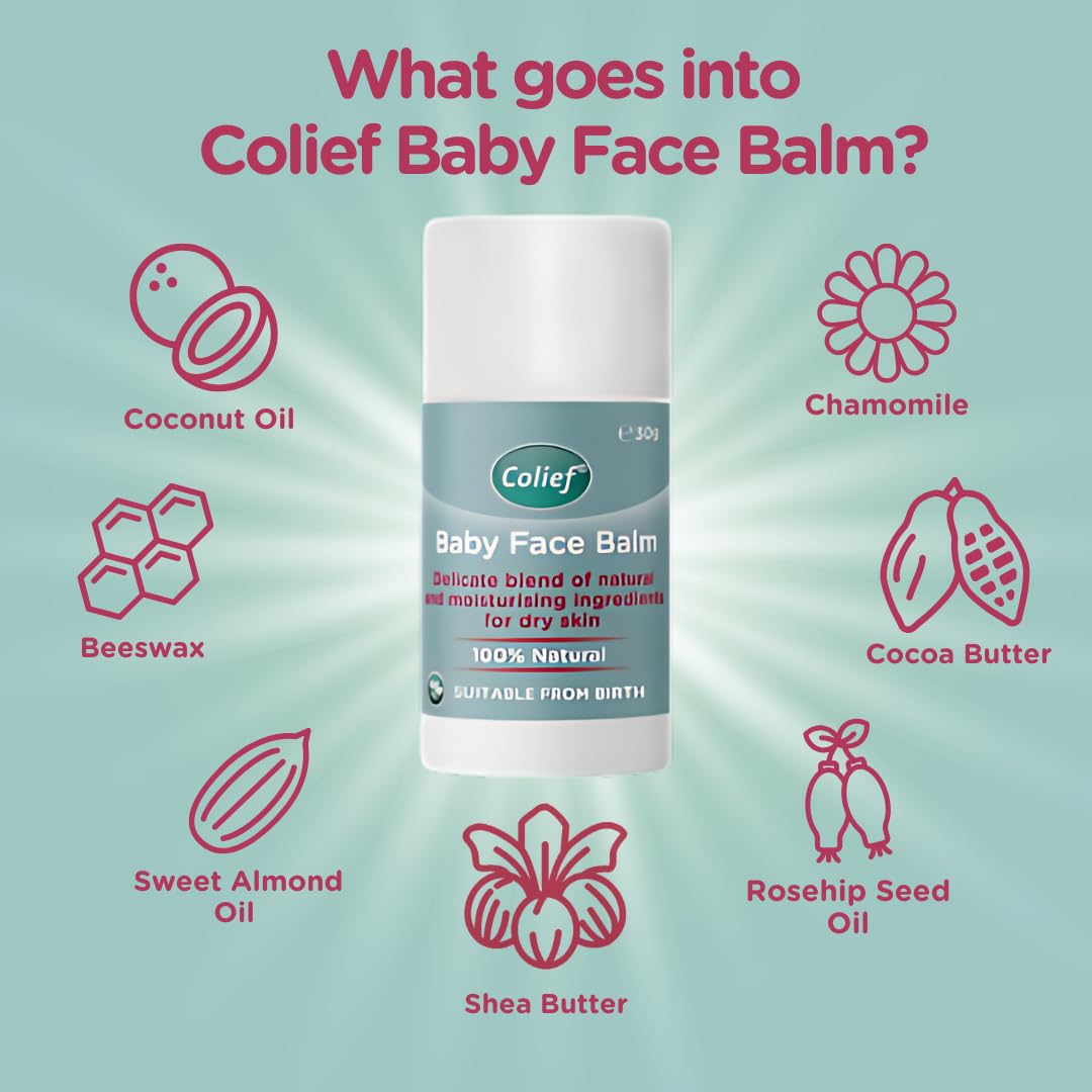 Colief Baby Face Balm Stick 30g | 100% Natural Shea Butter, Rosehip Oil, and Chamomile Coconut Oil | Gently Moisturise Baby's Dry & Sensitive Skin | for Babies from Birth