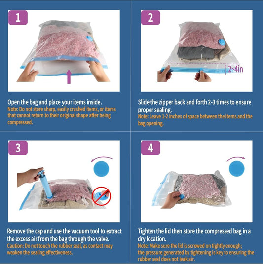 7 Pack Small Space Saver Vacuum Storage Bags for Clothing Travel, Vacuum Seal Compression Bags for Clothes, Packing, Luggage, Blankets, Comforters and Pillows, Hand Pump Included