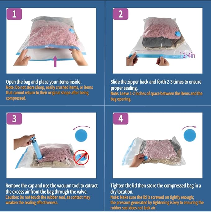 7 Pack Large Space Saver Vacuum Storage Bags for Clothing Travel, Vacuum Seal Compression Bags for Clothes, Packing, Luggage, Blankets, Comforters and Pillows, Hand Pump Included