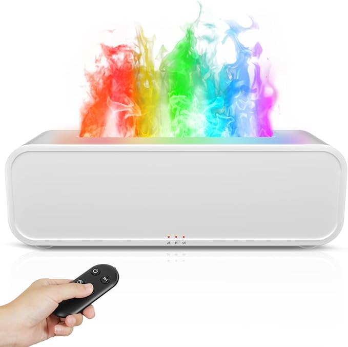 Eseential Oil Diffuser, 250ml Flame Oil Diffuser - Aromatherapy Humidifier, Sound Activated Flame Effect, Rainbow Flame, Music Sync, Remote Control - Perfect for Bedroom Home Office Yoga (White)