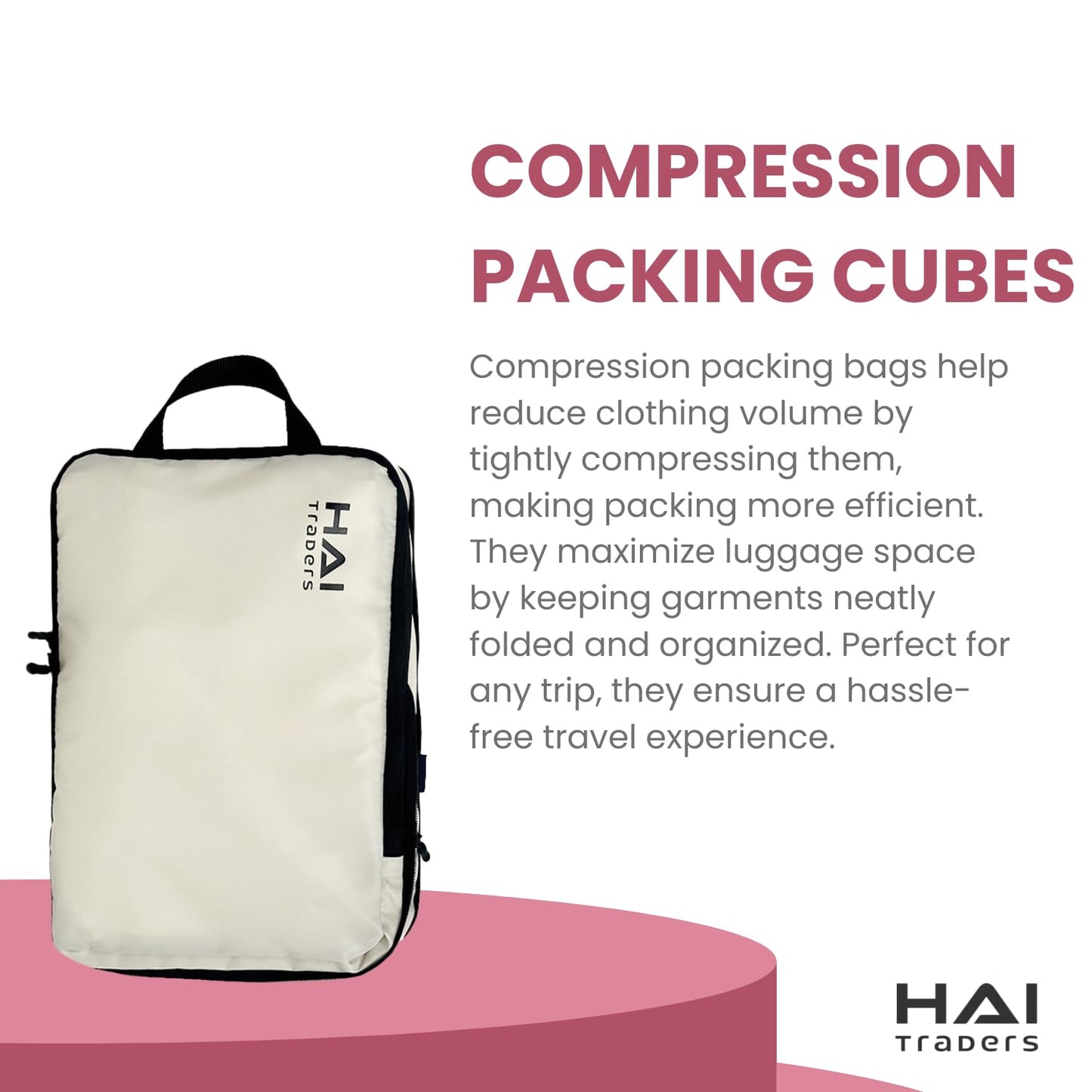 HAI TRADERS Compression Packing Cubes for Travel – 3 Pack Luggage Organizer Bags for Suitcases, Carry-On & Backpacks – Lightweight, Space Saver Clothes Storage Cubes