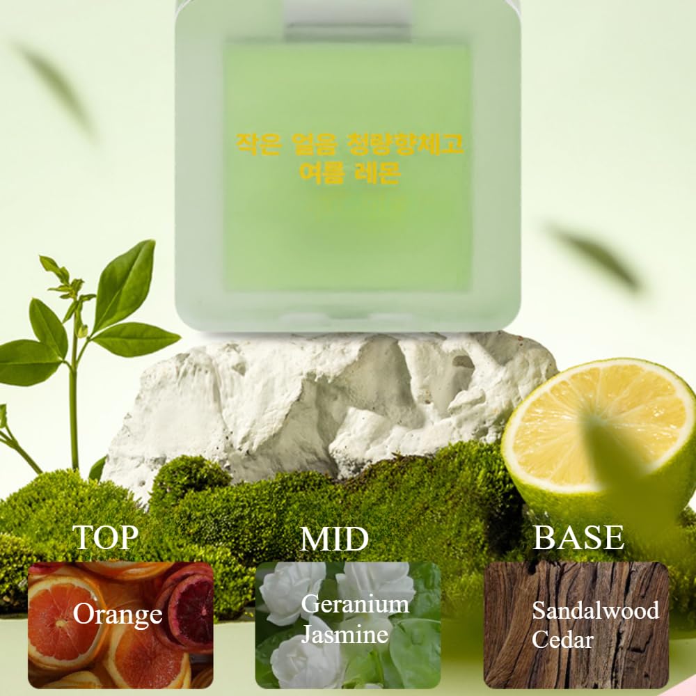 GKSHSU Mini Ice Cube Cooling Solid Perfume Balm - Refreshing Fruity Scent with Shimmer Highlighter, Long-Lasting Fragrance & Odor Neutralizer for Women (Portable Skin Glow) (Coastal Lemon Mist)