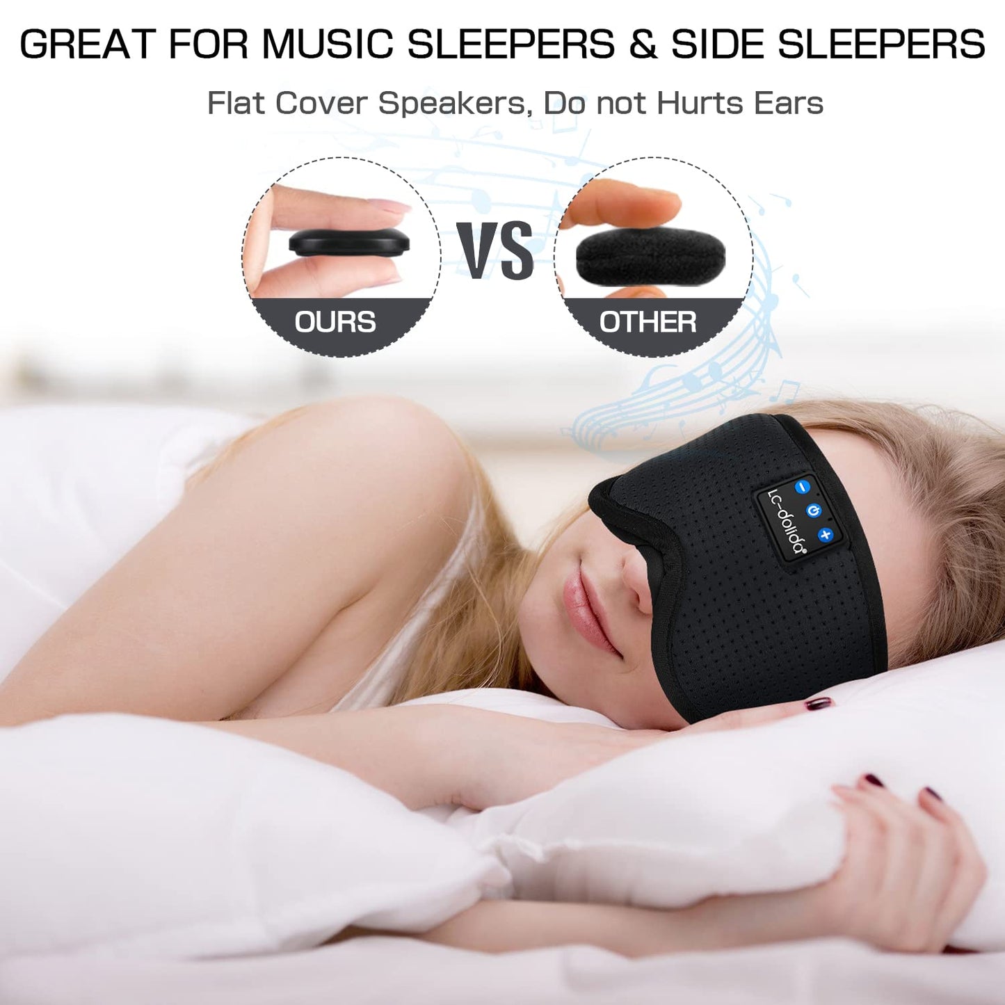 Sleep Headphones Sleep Mask with Bluetooth Headphones, LC-dolida Eye Mask for Sleeping Eye Pillow Sleeping Headphones for Side Sleepers Thin Speaker Cool Gadgets Gifts for Men&Women