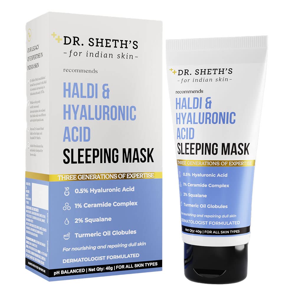 Dr. Sheth's Turmeric & Hyaluronic Acid Sleeping Gel Face Mask | Hydrates & Plumps skin | Soothes & Repairs Tired Skin | Anti Dullness Sleep Mask | 1.41 Oz/40 g