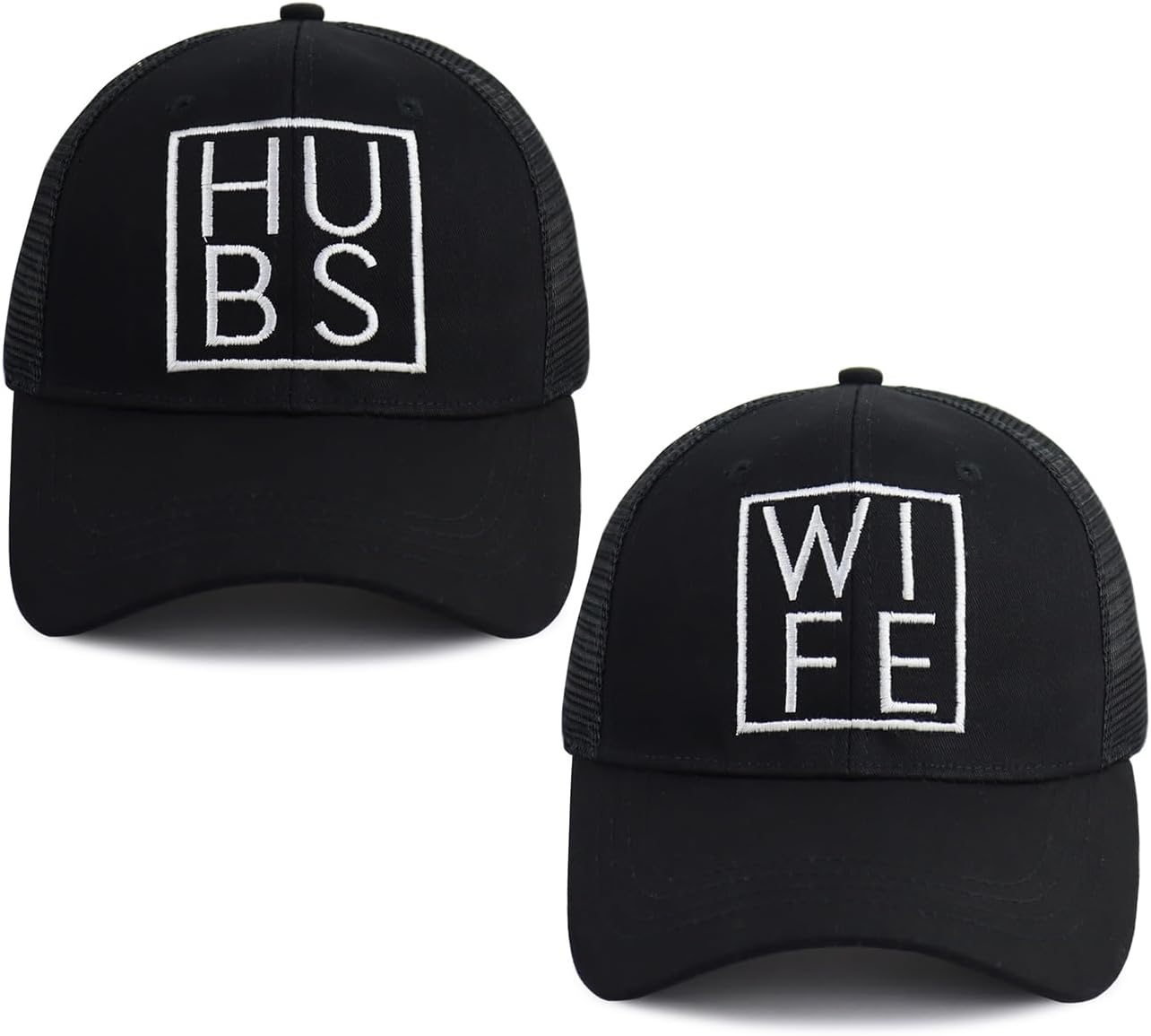 Mr and Mrs Gifts, Hubby Gifts for Men, Wifey Hat for Women, 2 PCS Hubs and Wife Trucker Baseball Cap, Just Married Gift for Husband Wife Black