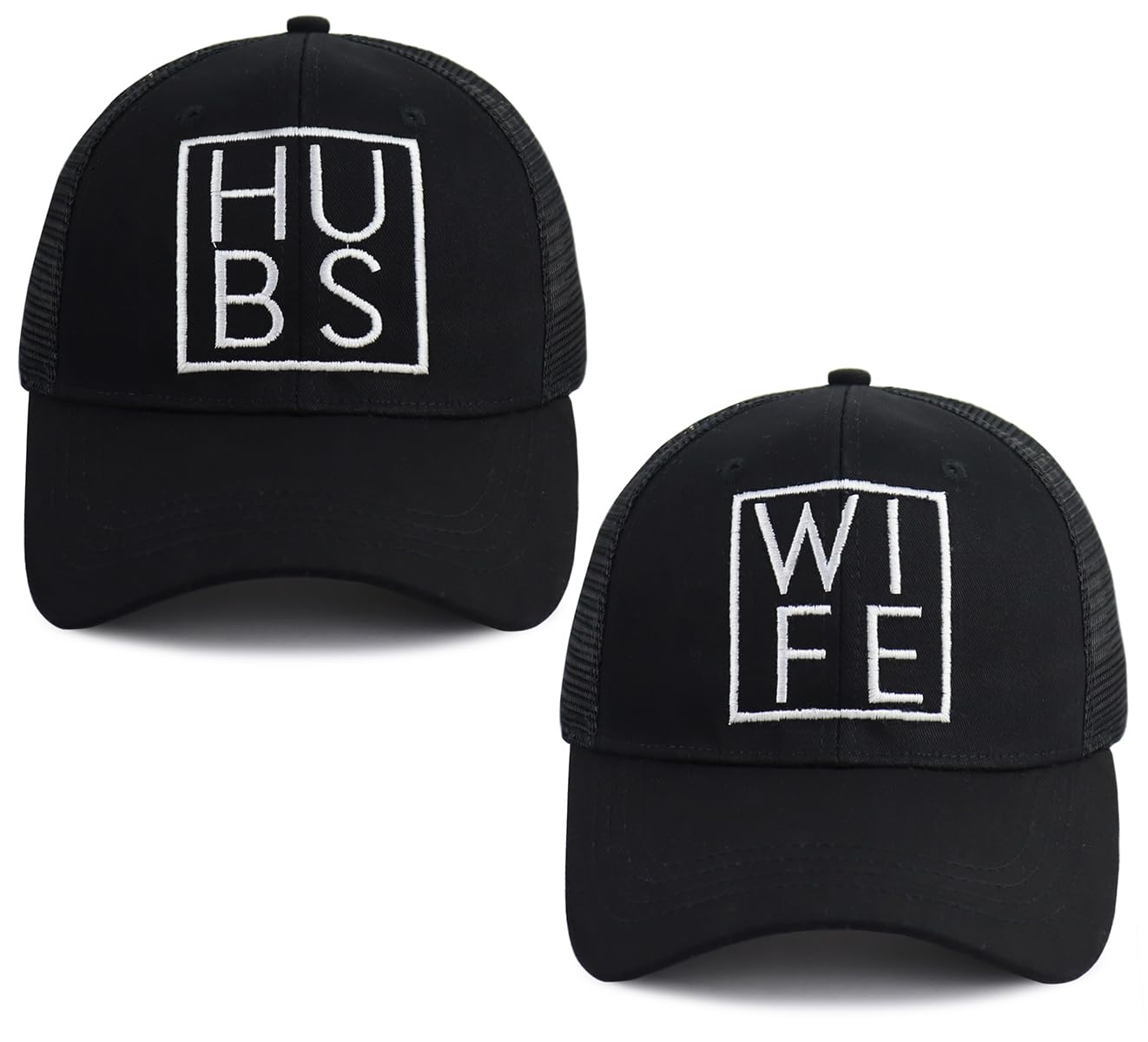 Mr and Mrs Gifts, Hubby Gifts for Men, Wifey Hat for Women, 2 PCS Hubs and Wife Trucker Baseball Cap, Just Married Gift for Husband Wife Black