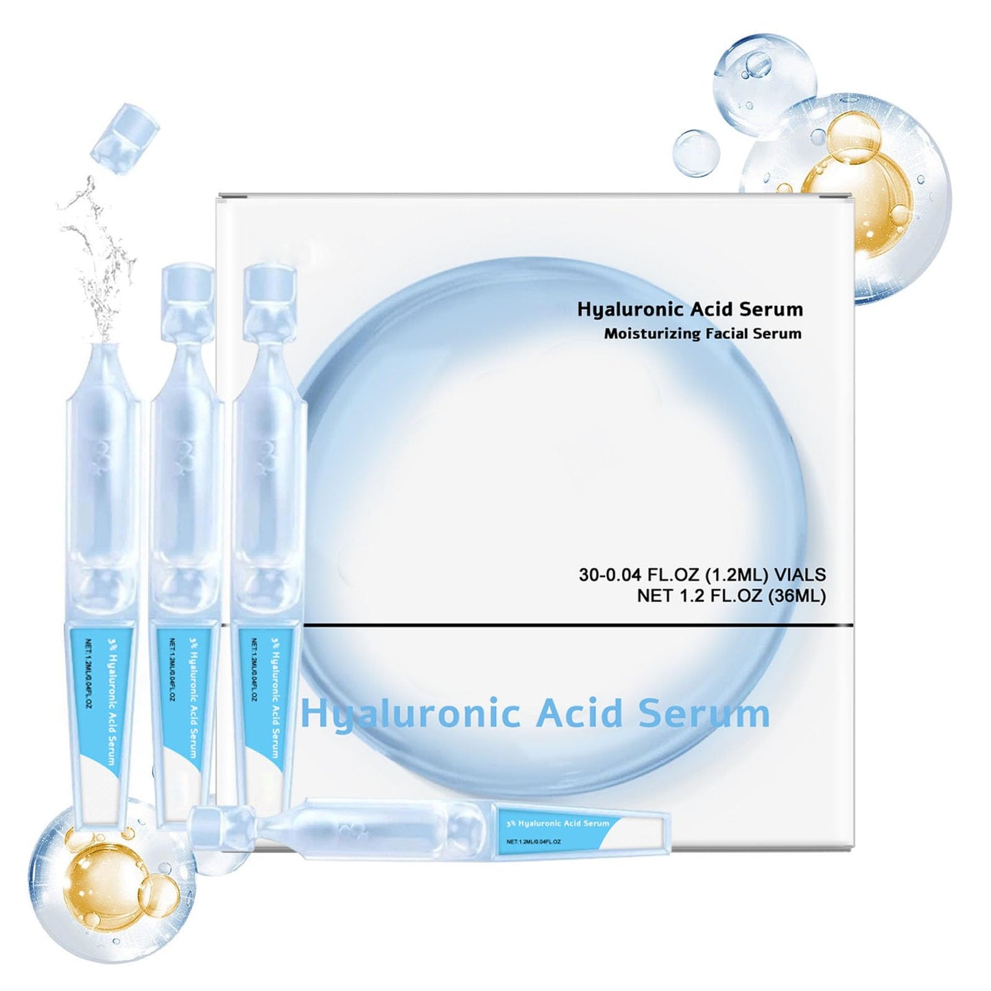 ARCHIDATE 3% Hyaluronic Acid Serum Ultra-Hydrating Vials, 30Pcs Hyaluronic Acid Tubes, Long Lasting Hydration, Enhance & Repair Skin Barrier, Single-Use Ultra-Hydrating Hyaluronic Acid Tubes