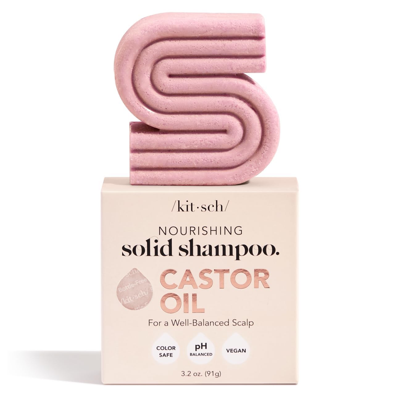 Kitsch Castor Oil Shampoo Bar Soap - Hydrating & Moisturizing Hair Care - Organic Castor Oil Solid Shampoo for Hair Growth & Scalp Nourishment - Silicone & Paraben-Free, Vegan, Made in USA - 3.2oz