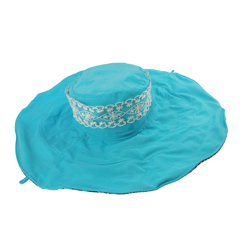 Women's Foldable Floppy Reversible Travel Beach Sun Visor Hat Wide Brim UPF 50+ Blue