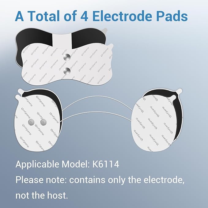 Comfytemp Official TENS Unit Replacement Pads for K6114/K6122, 4 Pack FSA HSA Eligible Wireless TENS Pads, Reusable Self Adhesive Electrodes with Premium Quality, Non-Irritating Design
