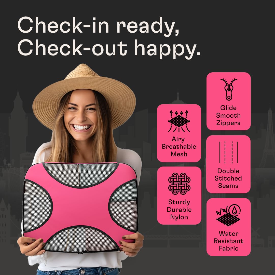 Shacke 6 Set Packing Cubes for Travel - Compression Packing Bags/Travel Organizer - Luggage Organizer Bags for Traveling - Travel Essentials for Women - Cruise Must Haves Packing List (Precious Pink)