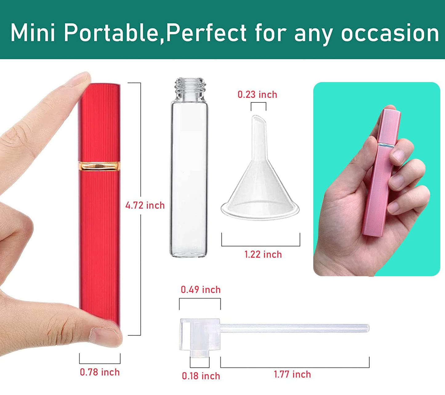 12ML Perfume Atomizer Bottle Refillable,Mini Portable Spray Bottle,Scent Pump Case,With Dispenser tool,for Out Side Work Travel Fitness (Pack of 6)
