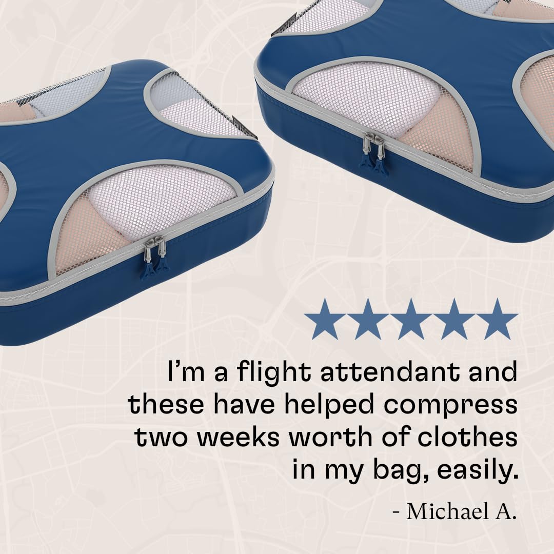 Shacke 6 Set Packing Cubes for Travel - Compression Packing Bags/Travel Organizer - Luggage Organizer Bags for Traveling - Travel Essentials for Women - Cruise Must Haves Packing List (Navy Blue)