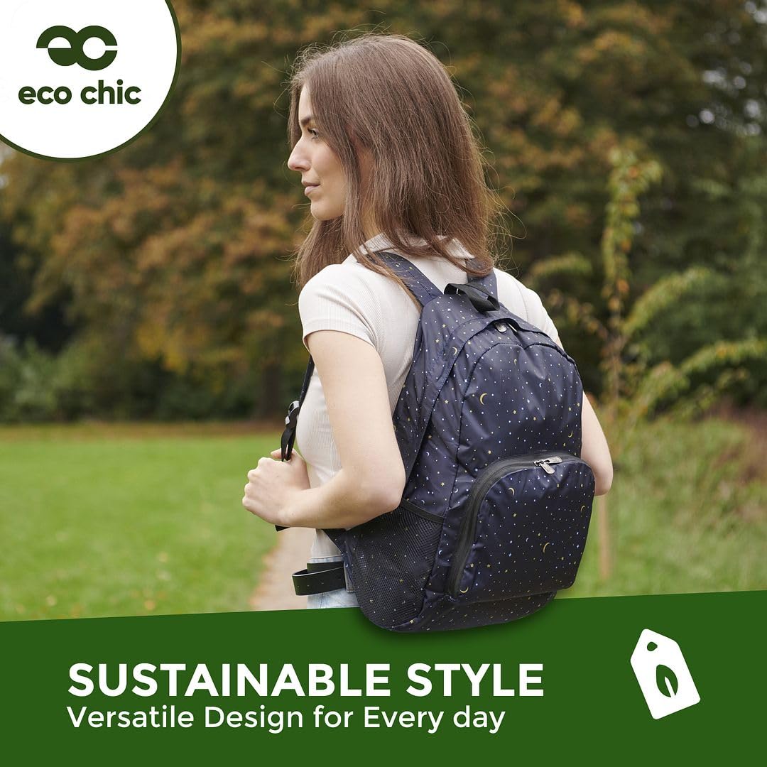 ECO CHIC Hiking Lightweight Packable Backpack - Foldable Daypack for Travel & Hiking & Outdoor Adventures - Waterproof Backpack from Recycled Materials (Floral Navy)