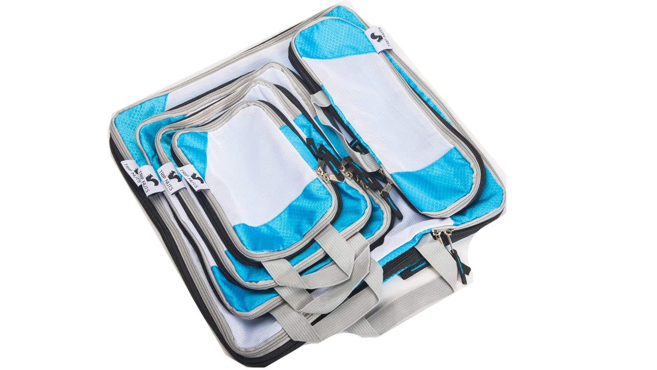 TRIP NUTS 6 Piece Travel Compression Packing Cubes Set - Luggage Organizer, BlueWhite