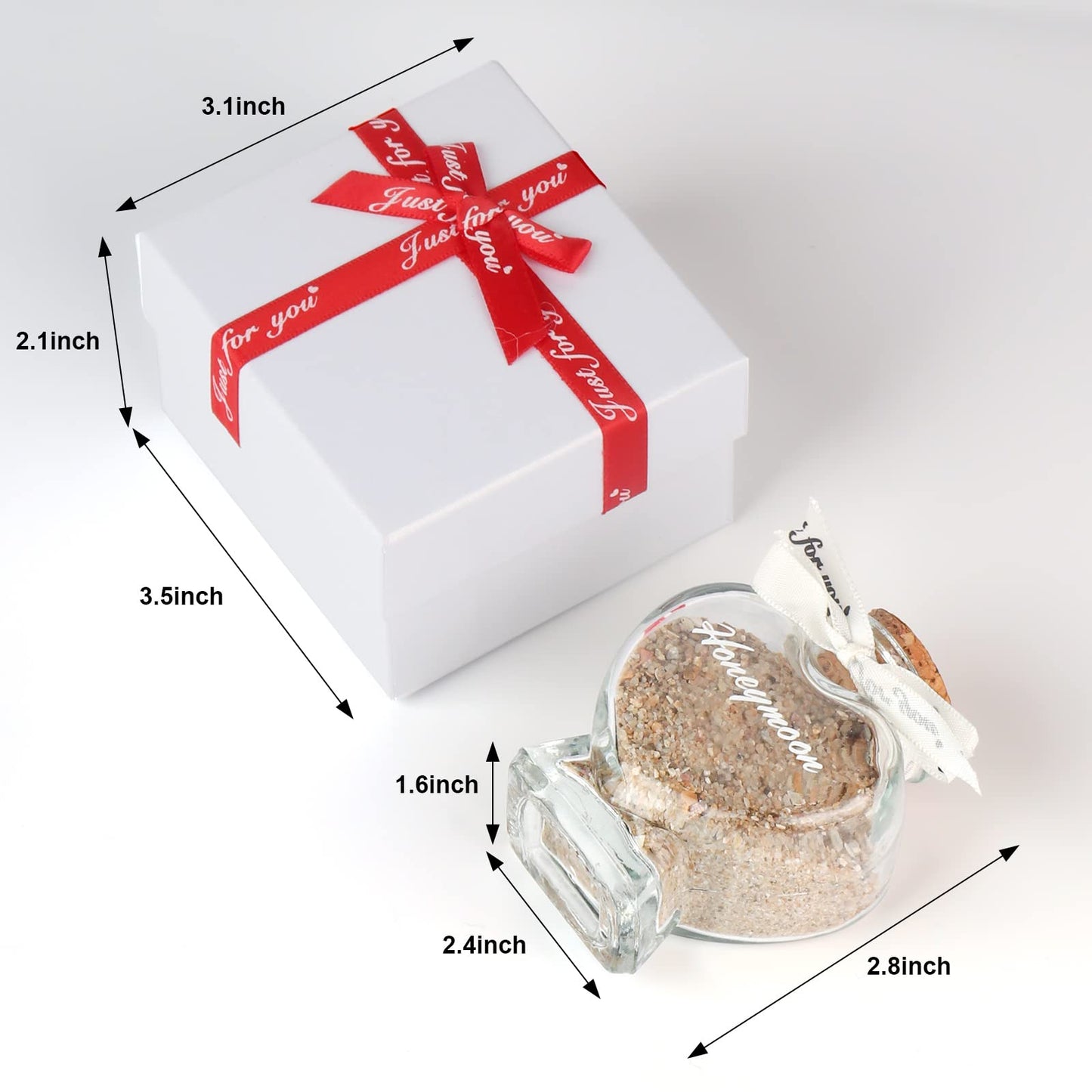 Honeymoon Sand Keepsake Jar - Honeymoon Gifts,Wedding Gift for Newlywed Couples and Bride To Be - Bridal Shower Registry Travel Gift. (White-Heart Shaped Jar)