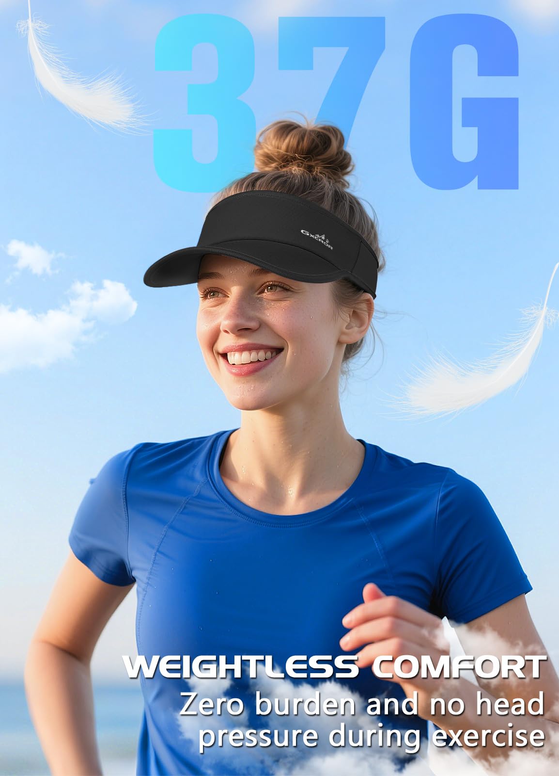 GXCROR Sports Sun Visor Hat Men Women, Lightweight Breathable Quick-Dry Visor Hat, UPF 50+ Tennis Golf Running Visor Black