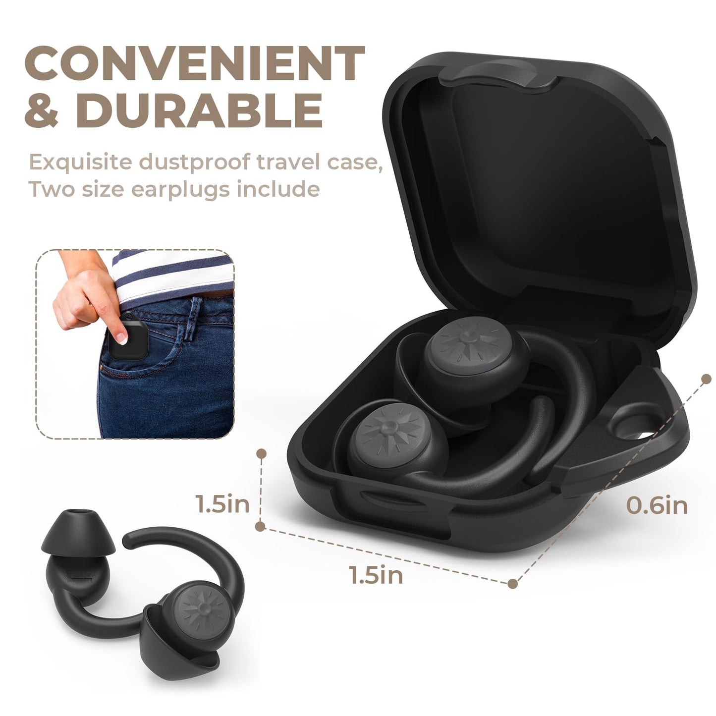 Ear Plugs for Sleeping: Reusable Earplugs for Sleep, Snoring Blocking, Concert, Travel, Airplane, 2 Pairs Washable Soft Silicone Noise Cancelling Ear Plugs (Black)