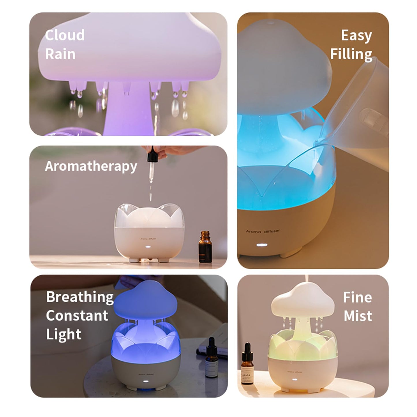 DEALFUN Raindrop Portable Humidifier,Cloud Essential Oil Diffuser,230ml Capacity,Remote Control,with Night Light and Waterless Auto Shut-Off,for Office Room Bedroom Livingroom