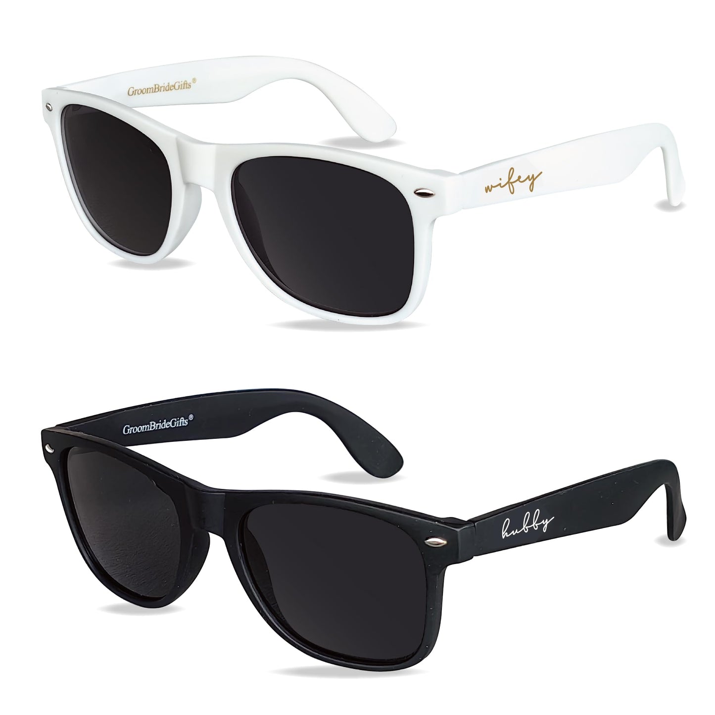 Mr&MrsGifts Honeymoon Essentials Hubby and Wifey Polarized Sunglasses Wedding Sunglasses for the Couple Groom Sunglasses Engagement Gift(HW-S)