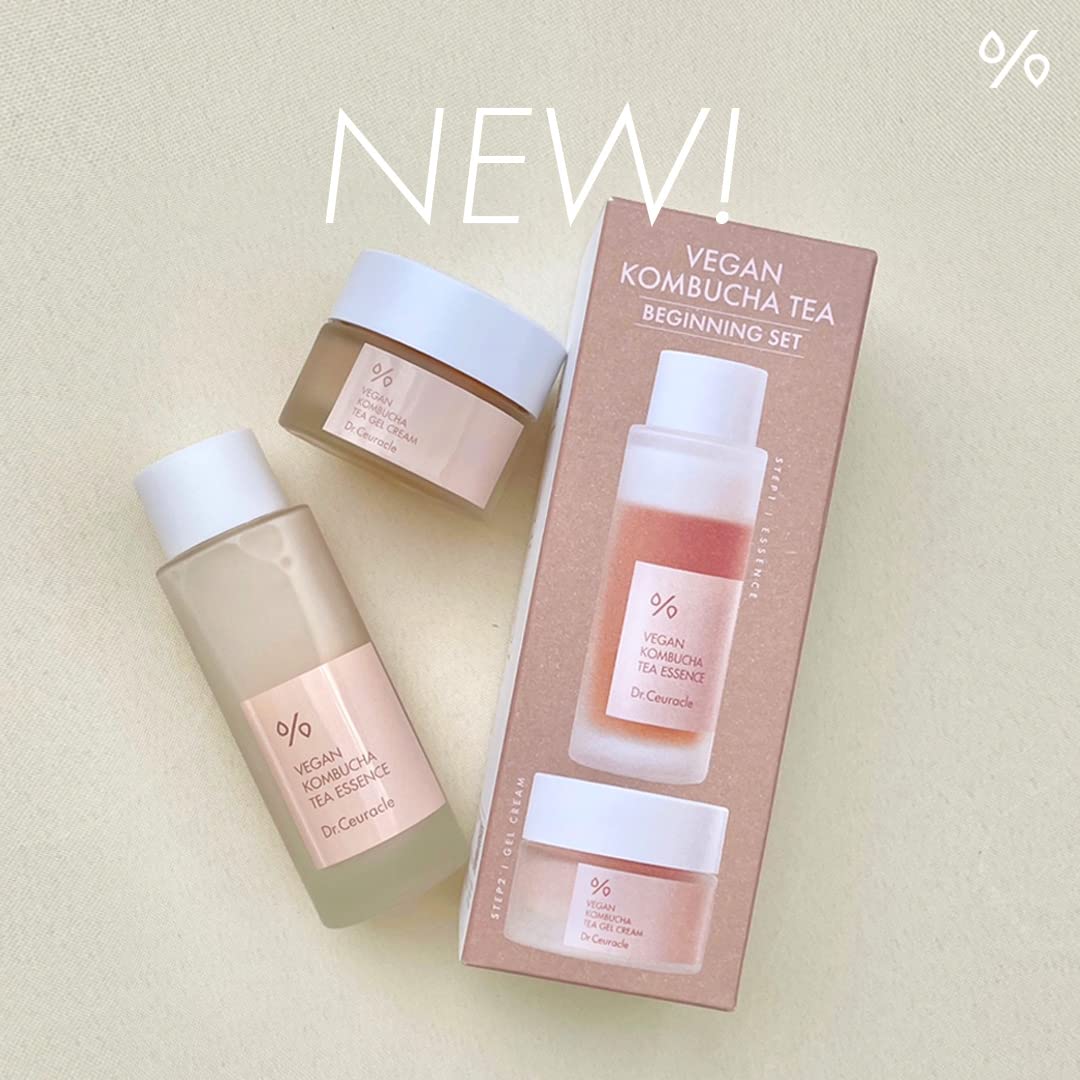 Dr.Ceuracle Vegan Kombucha Tea Beginning Set - Korean Skincare Set for Stocking Stuffers, Travel & Business Trip, Mini Size Essentials included Essence, Gel Cream