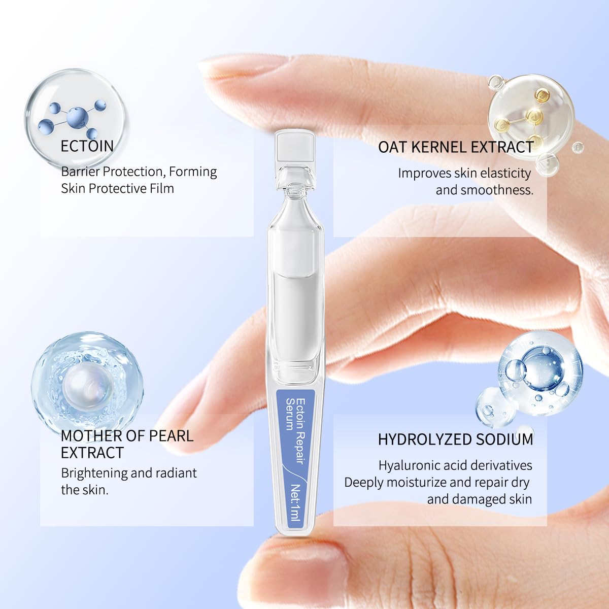 BACHERI Ectoin Repair Face Serum Ampoules # 30 Pcs/Box - Deep Moisture & Anti-Aging Serum with Beta-Glucan, Glycerin, and Hyaluronic Acid – Hydration, Soothes & Protects All Skin