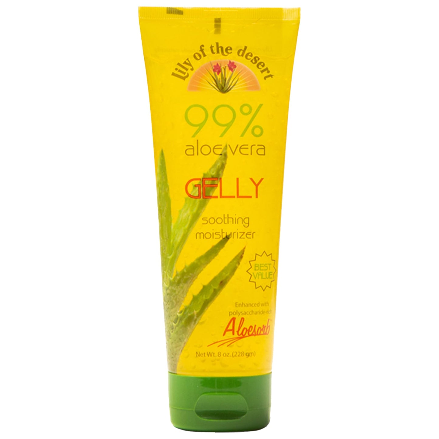 Lily Of The Desert Gelly Moisturizer - 99% Organic Aloe Vera Gel for Skin, After Sun Care with Aloe, Vitamin E Oil, and Vitamin C for Sunburn Relief, 8 Fl Oz