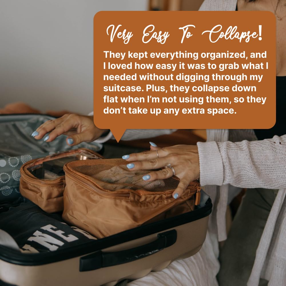 Parker Baby Co. Lightweight Packing Cube Set 3-Pack | Collapsible, Durable, Mesh & Clear Top | Travel Organizer for Diaper Bags, Luggage - Black/Mocha Checker