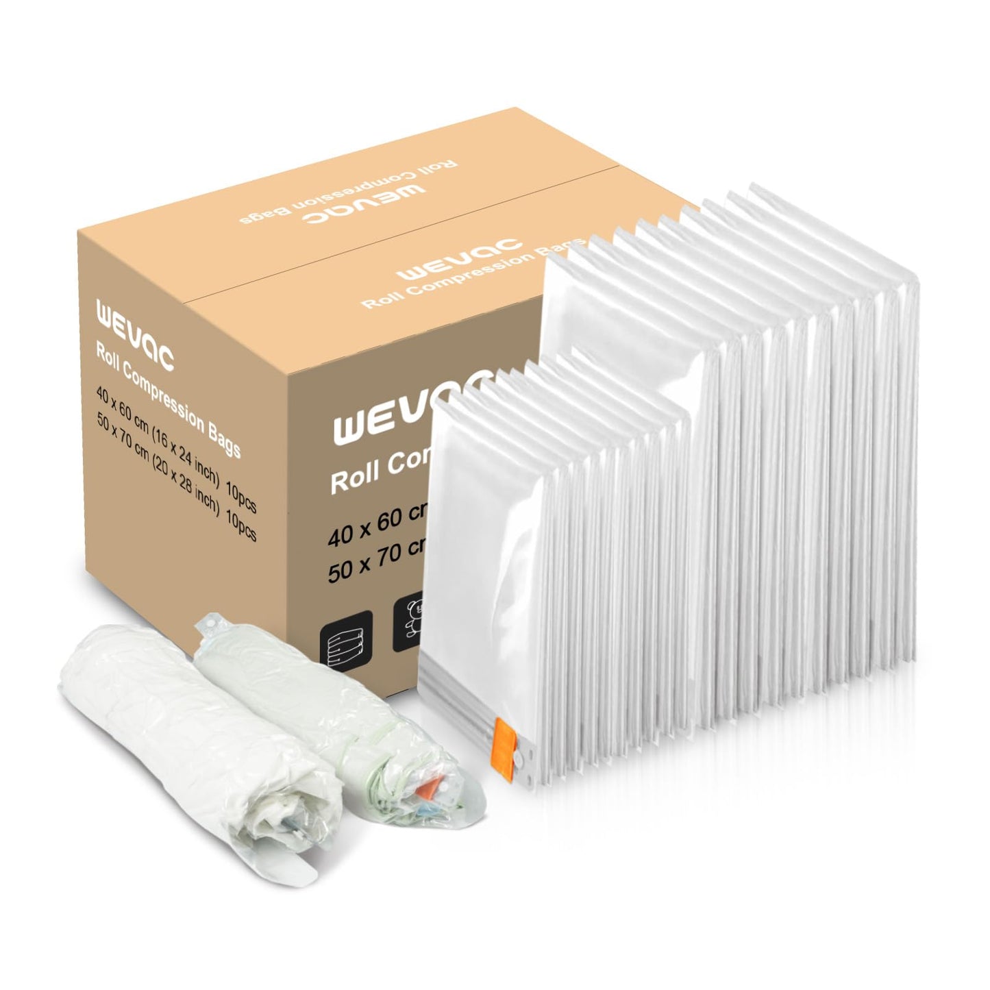 Wevac 20 Compression Travel Bags - Space Saver Bags for Travelling (10 Large, 10 Medium)