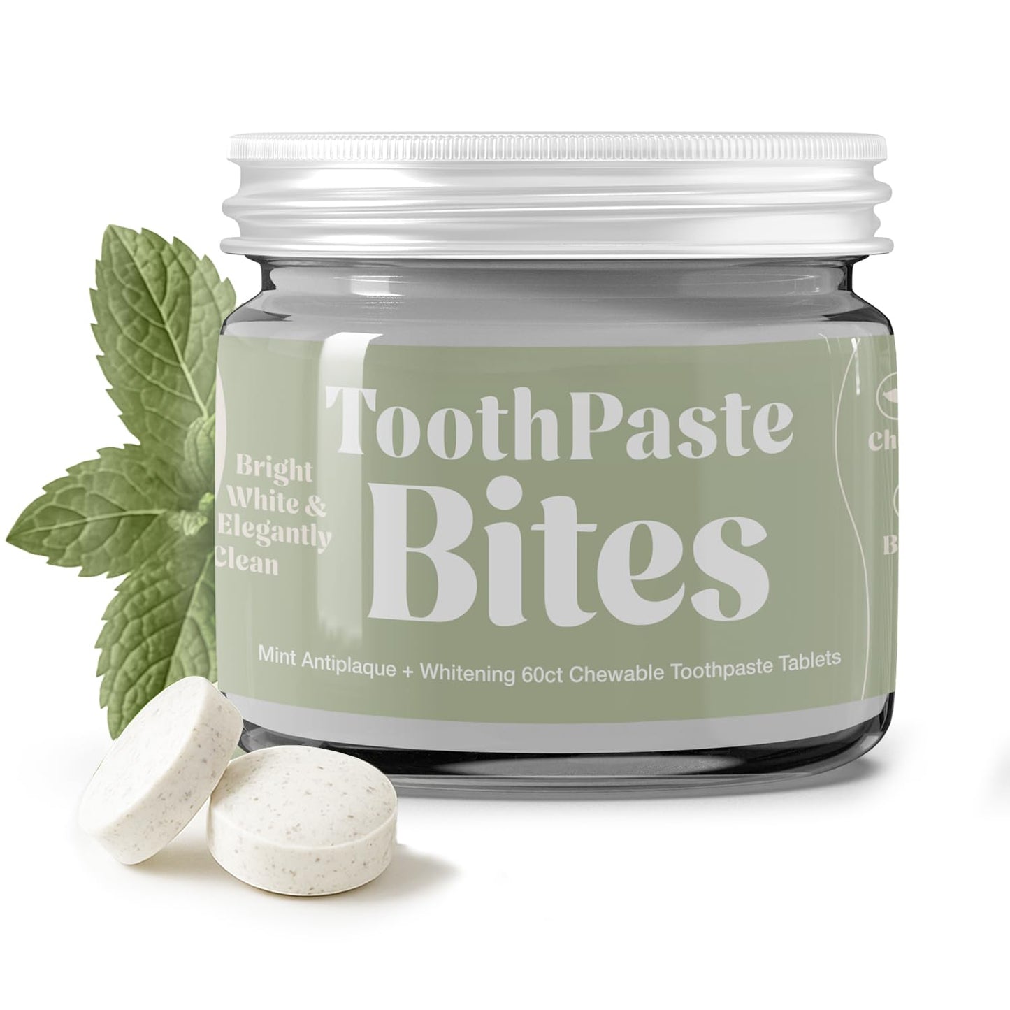 Whitening Toothpaste Tablets with Nano Hydroxyapatite, Fluoride Free, Plastic Free, Eco & Best Travel Friendly Chewable Mint Toothpaste Bites | 62 Count