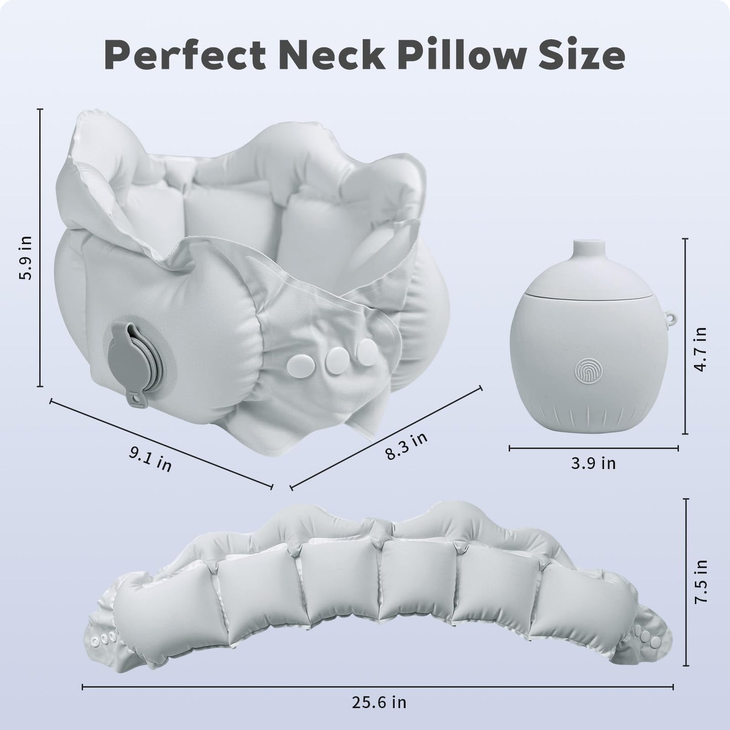 Inflatable Travel Pillow Portable Quickly Inflated Neck Pillows Washable Camping Pillow Headrest Sleep for Airplane Car Buses Trains Home Office Napping Traveling Essentials (Gray)