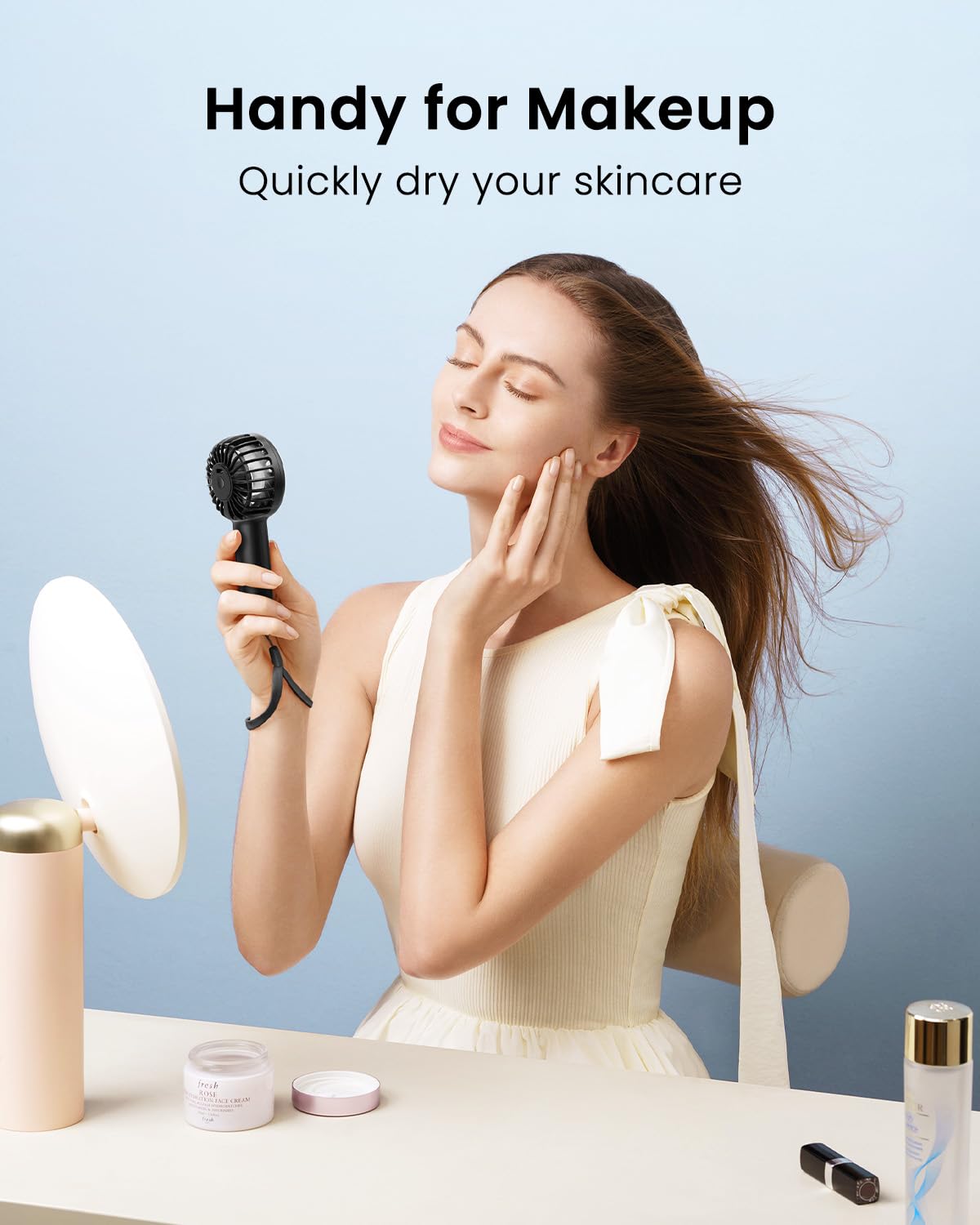 Gaiatop Mini Portable Handheld Fan, 3 Speed Powerful Battery Operated, Small USB Rechargeable Personal Fan for Makeup Eyelash, Camping Beach Airplane Travel Essentials for Women Girls