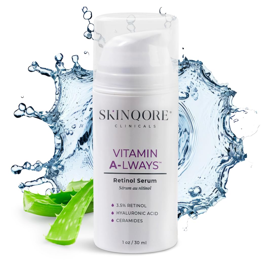 Retinol Serum with Hyaluronic Acid, Ceramides Vitamin A & Antioxidants | Anti Wrinkle Glass Skin Care | Dark Spot Remover for Face | Gently Exfoliates | Fragrence Free & Plant Based - 1 Oz