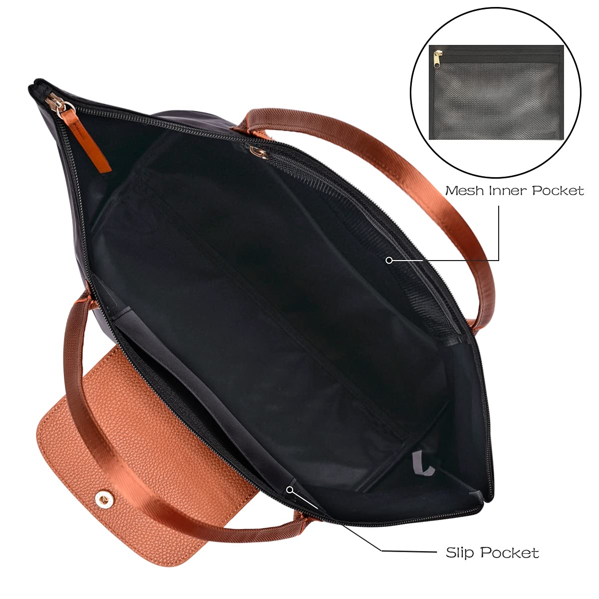 GM LIKKIE Shoulder Tote Bag for Women, Nylon Top-Handle Purse, Foldable Weekend Hobo Handbag (Black2)