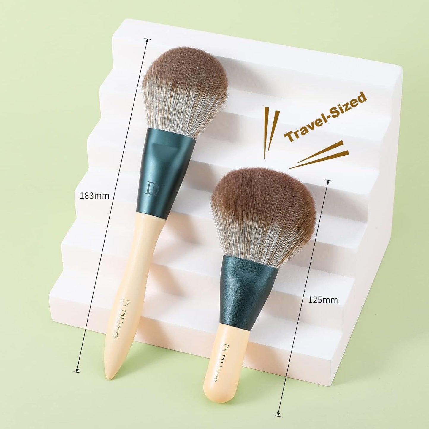 DUcare Travel Makeup Brushes Set with Bag,5PCS Portable Mini Cosmetic Brushes Kit for Powder,Blush,Foundation, Eyeshadow, Tapered Kabuki Coverage Mineral Bronzer Buffing Brush Green