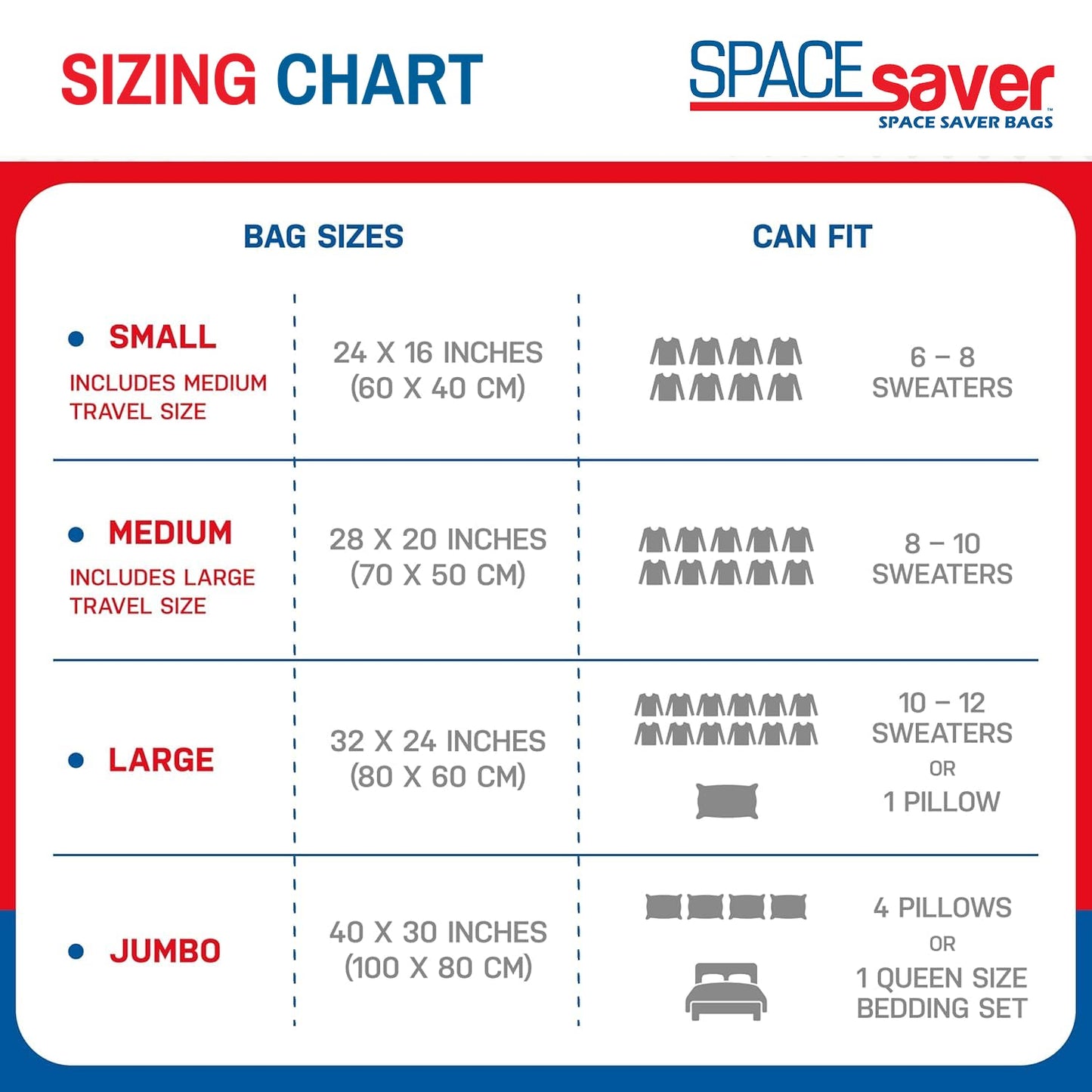 Spacesaver Roll Up Vacuum Storage Bags for Jackets, Suits, Dresses & Clothes – Sealed Compression Bags with Hand Pump – Space Saver Bags for Moving, Travel & Organization - Pack of 8