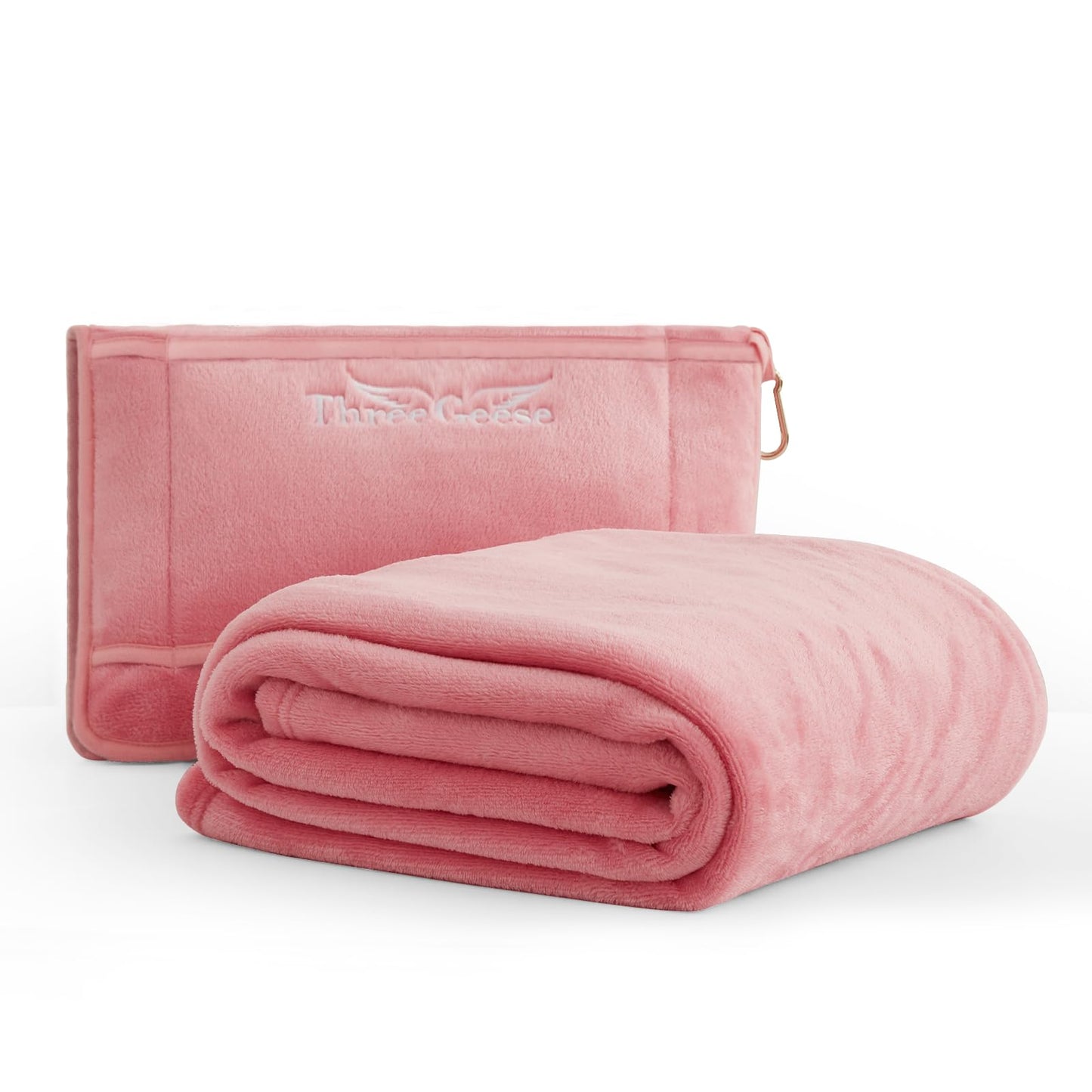 Three Geese 2-in-1 Travel Blanket Blanket and Pillows, Soft Flannel Airplane Throw with Hand Luggage Belt, 65x40inches, Portable Compact Design with Bag, Ideal for Travel Comfort.