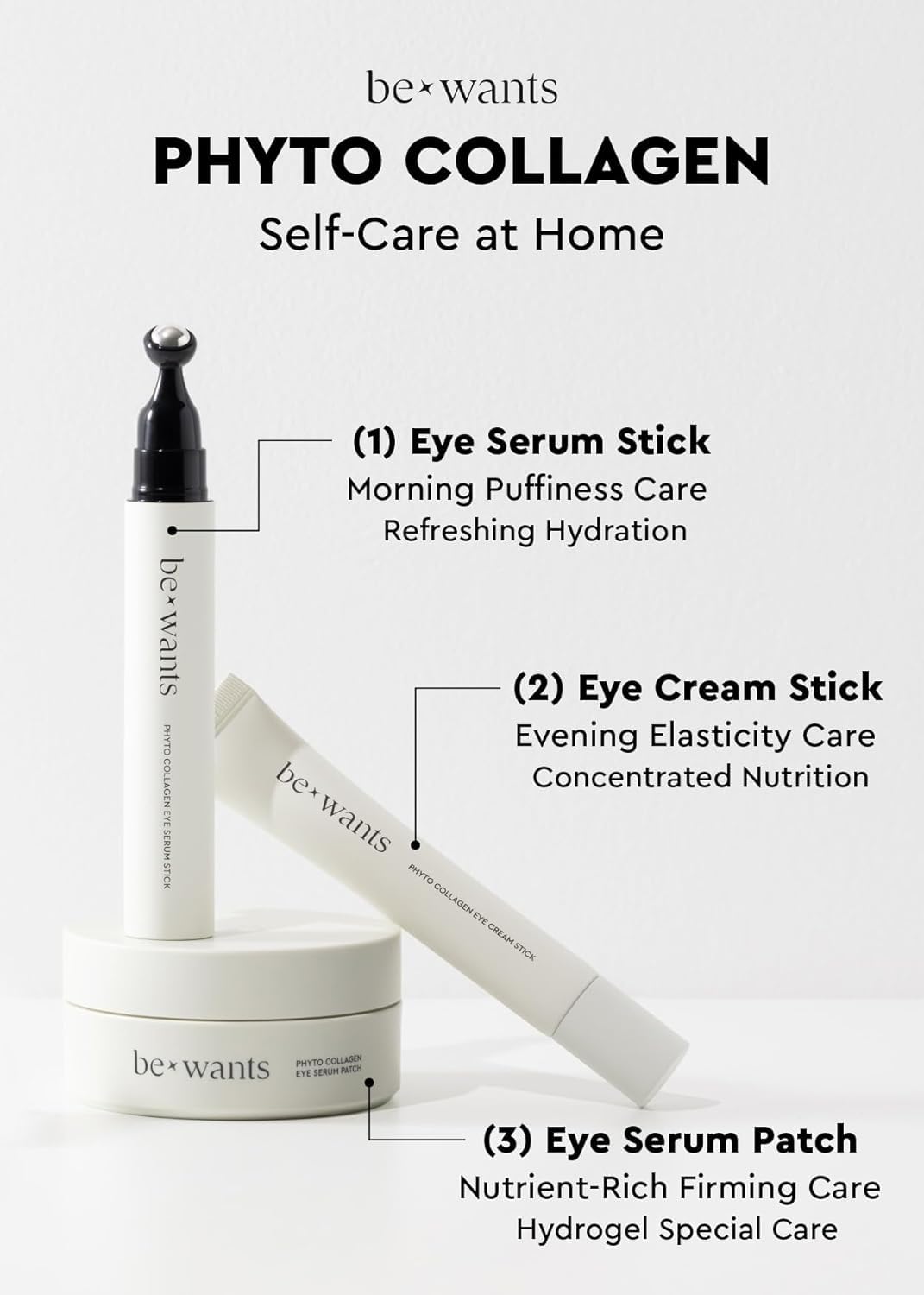 BE+WANTS Bewants under eye patches for puffy eyes, Korean under eye mask with vegan collagen and 71.9% bamboo water, patches for dark circles and Cooling, 60 pieces