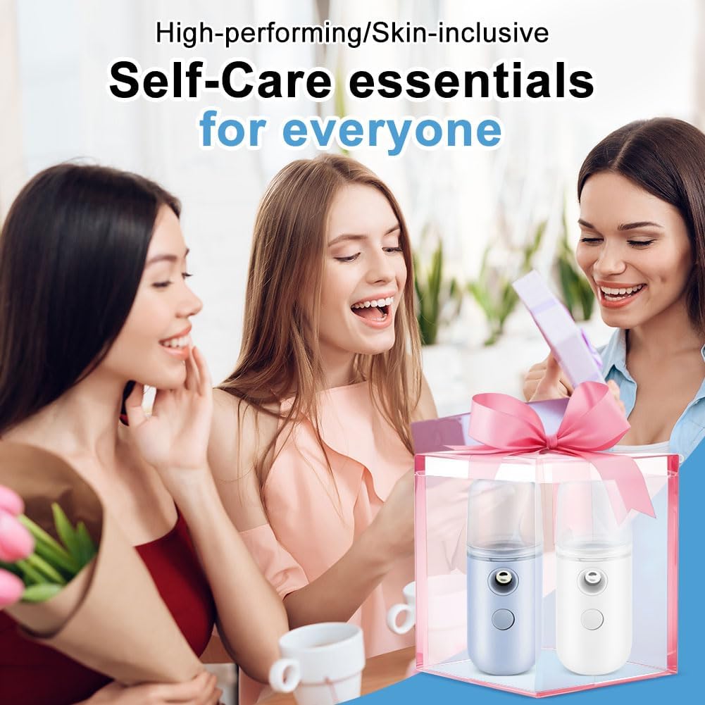 2PCS Portable Nano Face Mister, Abnaok Facial Steamer, USB Rechargeable Cool Mist Sprayer, 30ml Visual Water Tank, Nano Mister for Eyelash Extensions, Facial Deep Cleaning, Makeup