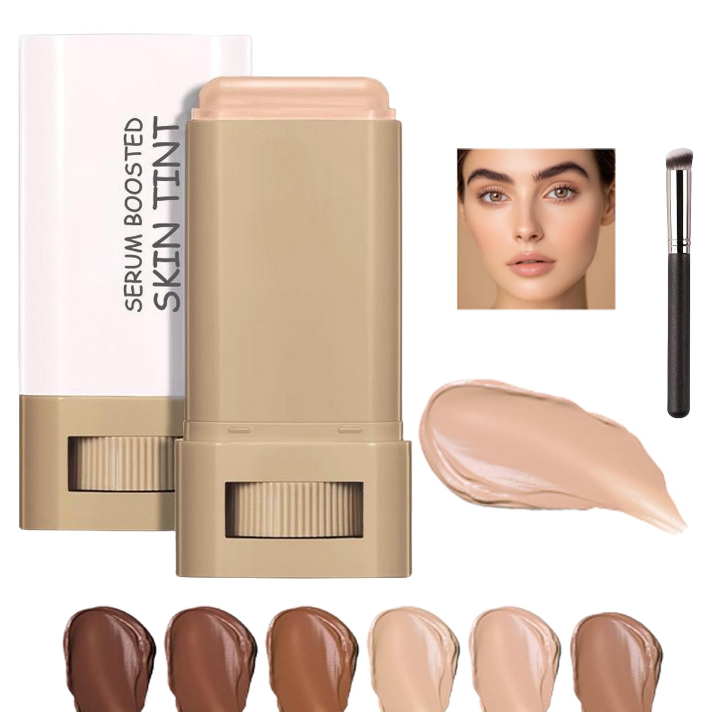 Skween Skin Tint for Black Women, Skween Beauty Balm Serum Boosted Hydration Skin Tint, Solid Tinted Serum Foundation Face Stick, Longwear Contour Stick, Natural Finish (5#)